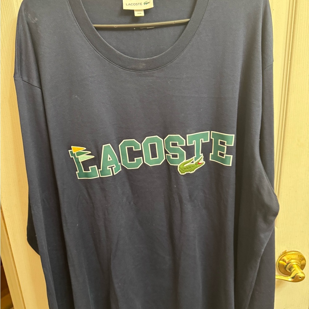 Lacoste Navy Blue long sleeve t-shirt, Logo with Green Accents